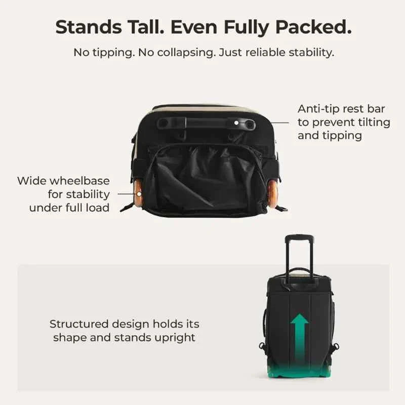 BAGSMART 43L Travel Backpack with Smooth PU wheels Large Capacity Roller Backpack MultiFunction Luggage Suitcase Backpack