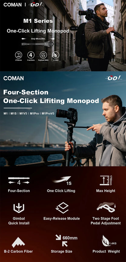 COMAN M1 Series Carbon Fibre Camera Monopod