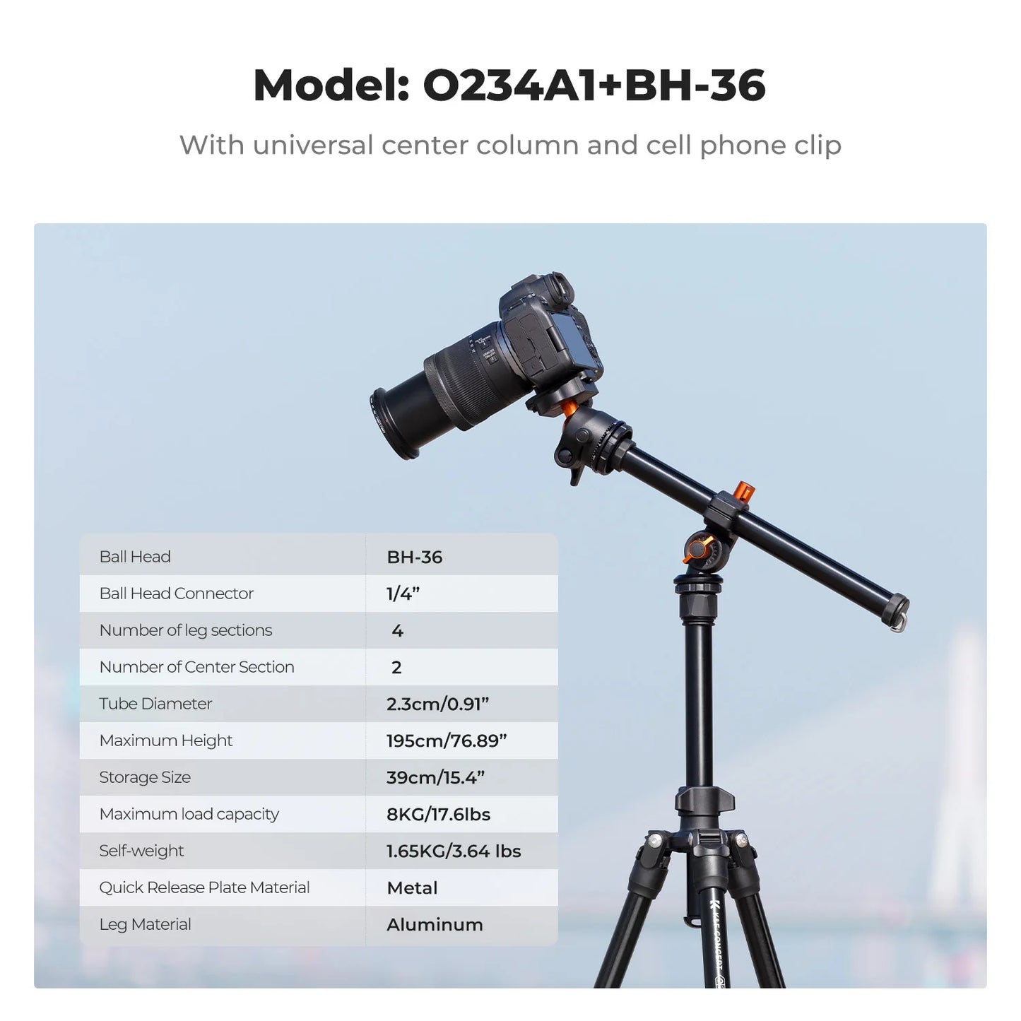K&F Concept 76.7-Inch Rotatable Multi-Angle Camera Tripod