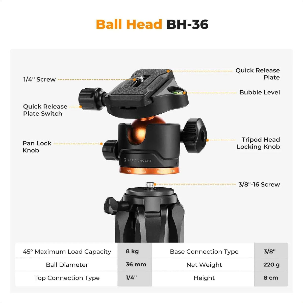 K&F S255A3 190cm Camera Tripod with Phone Clip and Remote
