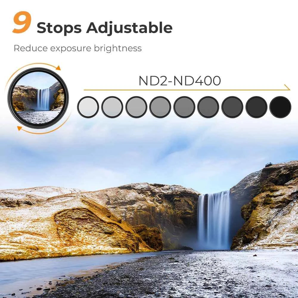 K&F Concept 37-82mm Variable ND2 to ND400 ND Filter ND Fader Variable Neutral Density filter for Camera Lens 552 67 72 77 82mm