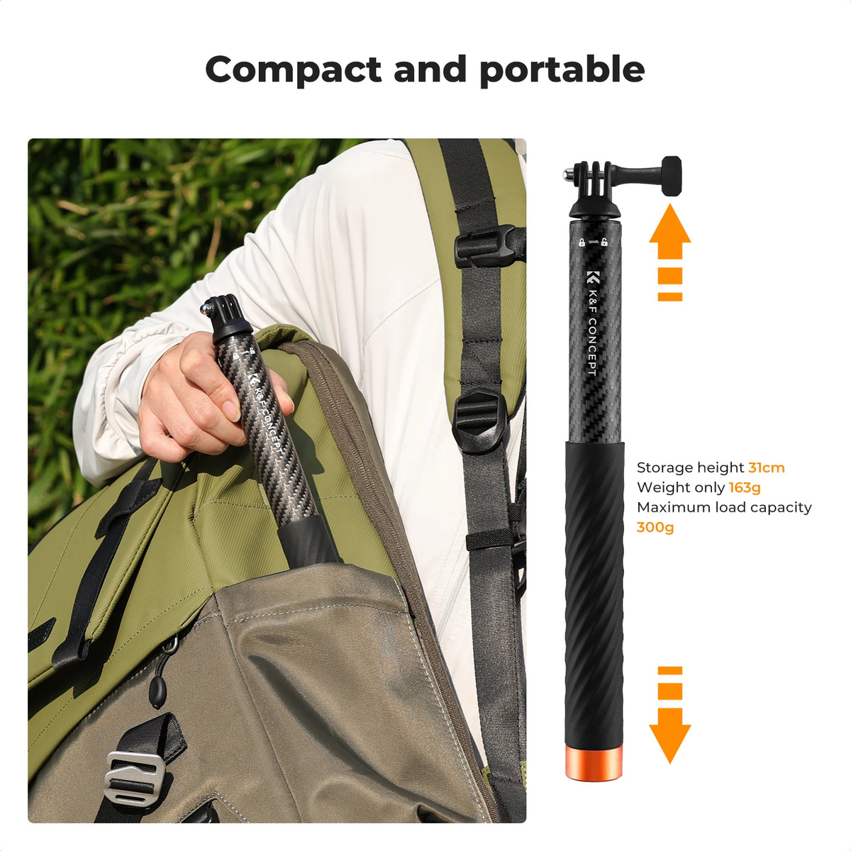 K&F MS22 127cm Invisible Selfie Stick for Action Cameras