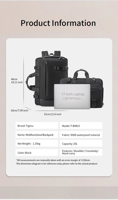 TIGERNU 17 Inch 3-in-1 Laptop Travel Backpack
