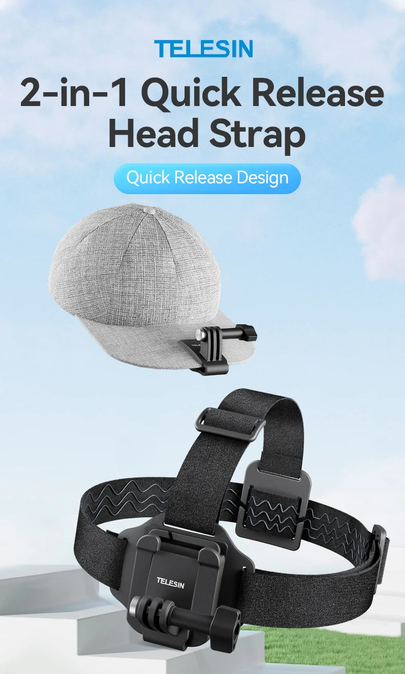 TELESIN 2-in-1 Action Camera Head Strap & Hat Clip