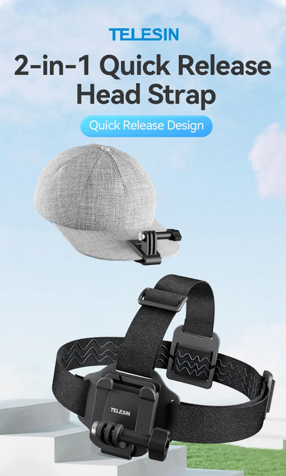 TELESIN 2-in-1 Action Camera Head Strap & Hat Clip