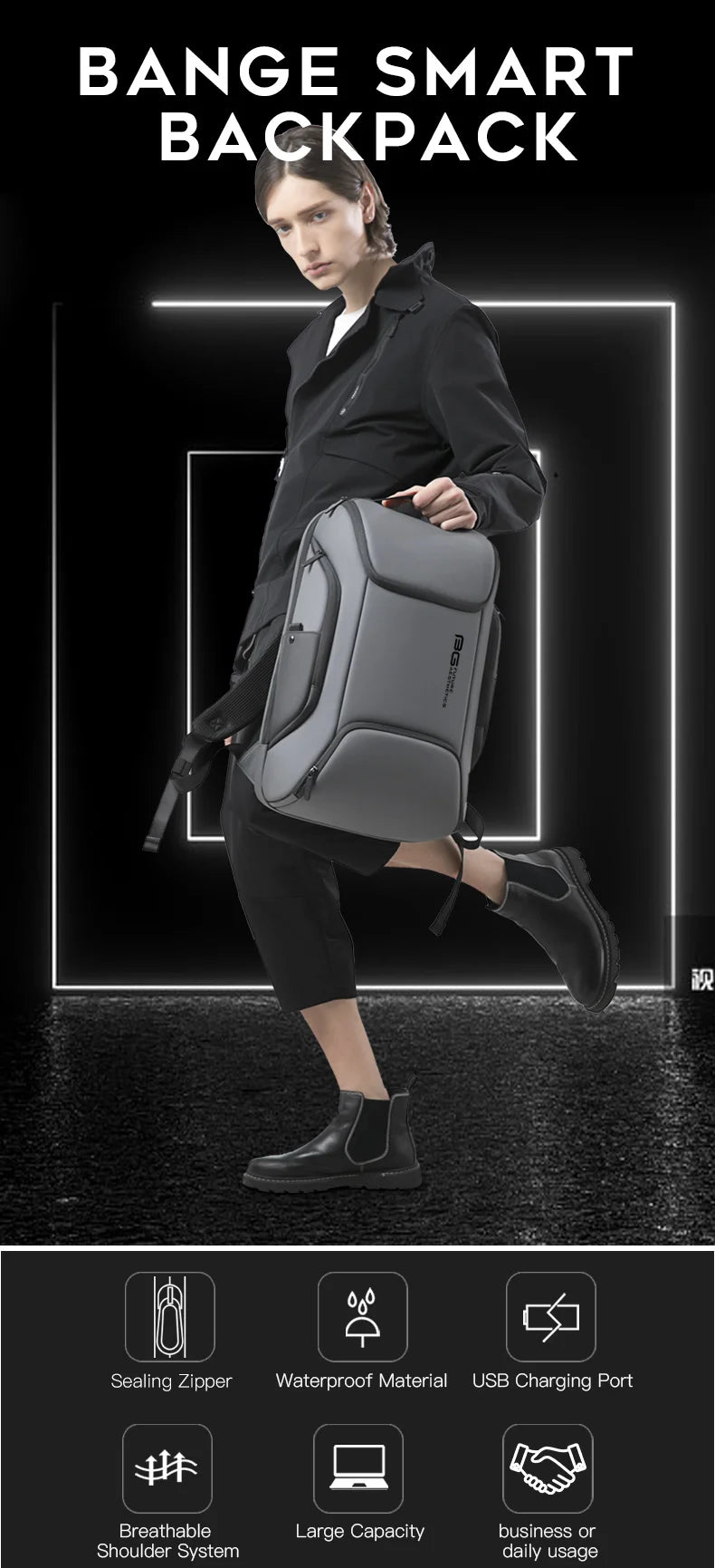 BANGE Business USB Charging 15.6-Inch Laptop Backpack