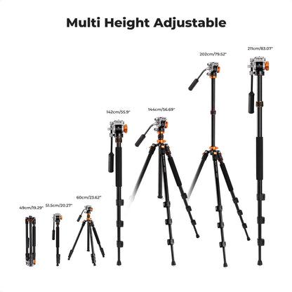 K&F Concept 83-Inch Aluminium Video Tripod with Fluid Head