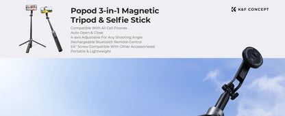 K&F Popod 72 Inch Magnetic Phone Selfie Stick Tripod