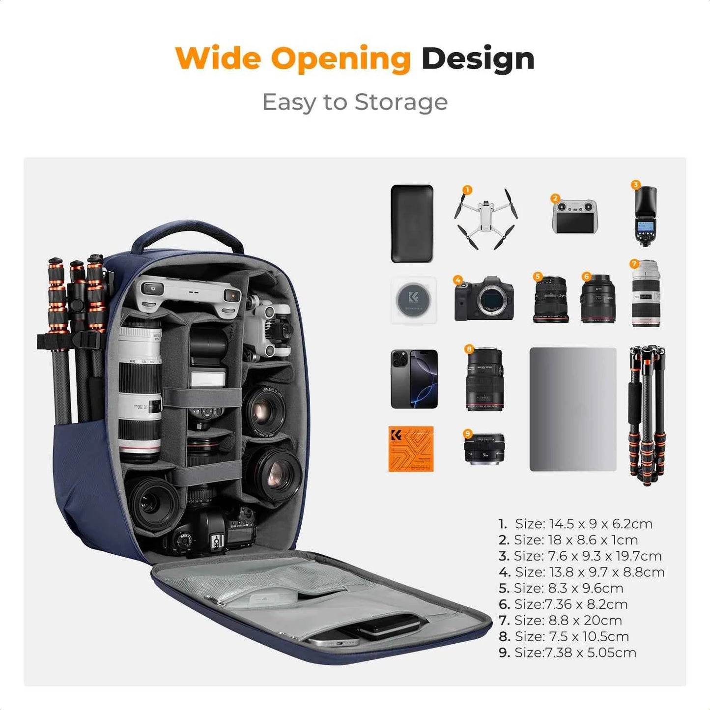 K&F CONCEPT 22L Large Capacity Camera Bag Travel Photography Hard Shell Waterproof Camera Backpack DSLR/SLR Camera Rain Cover