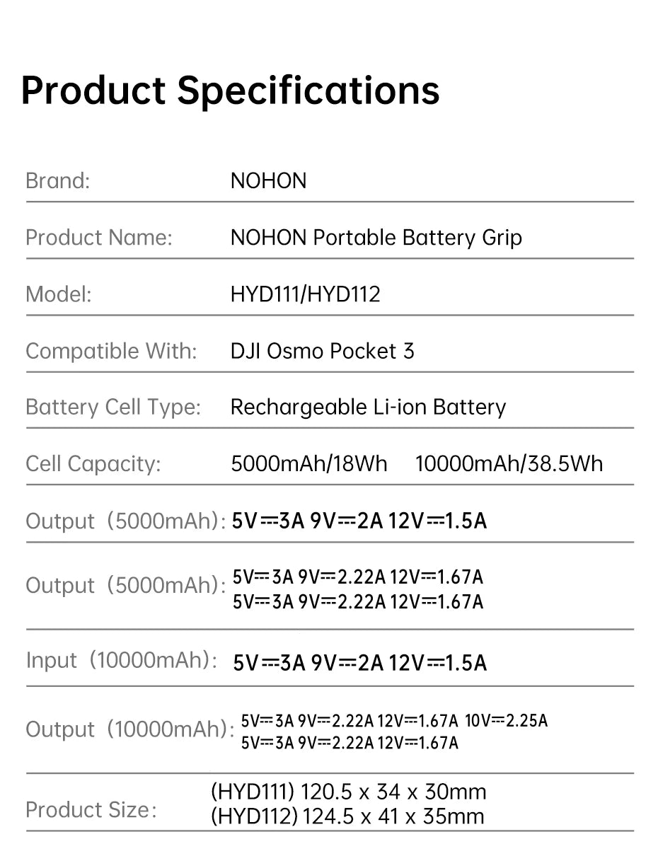 NOHON Battery Handle for DJI Osmo Pocket 3 / 4