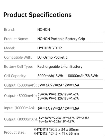 NOHON Battery Handle for DJI Osmo Pocket 3 / 4