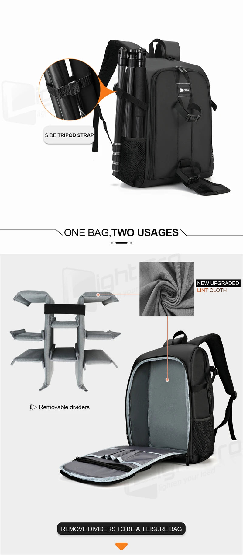 Large Capacity DSLR Camera Backpack with 15.6 Inch Laptop Compartment