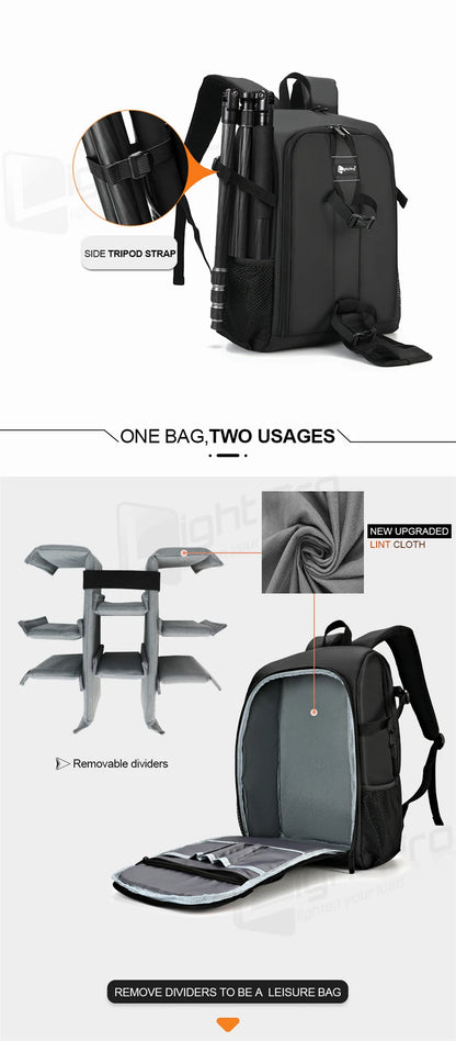 Large Capacity DSLR Camera Backpack with 15.6 Inch Laptop Compartment