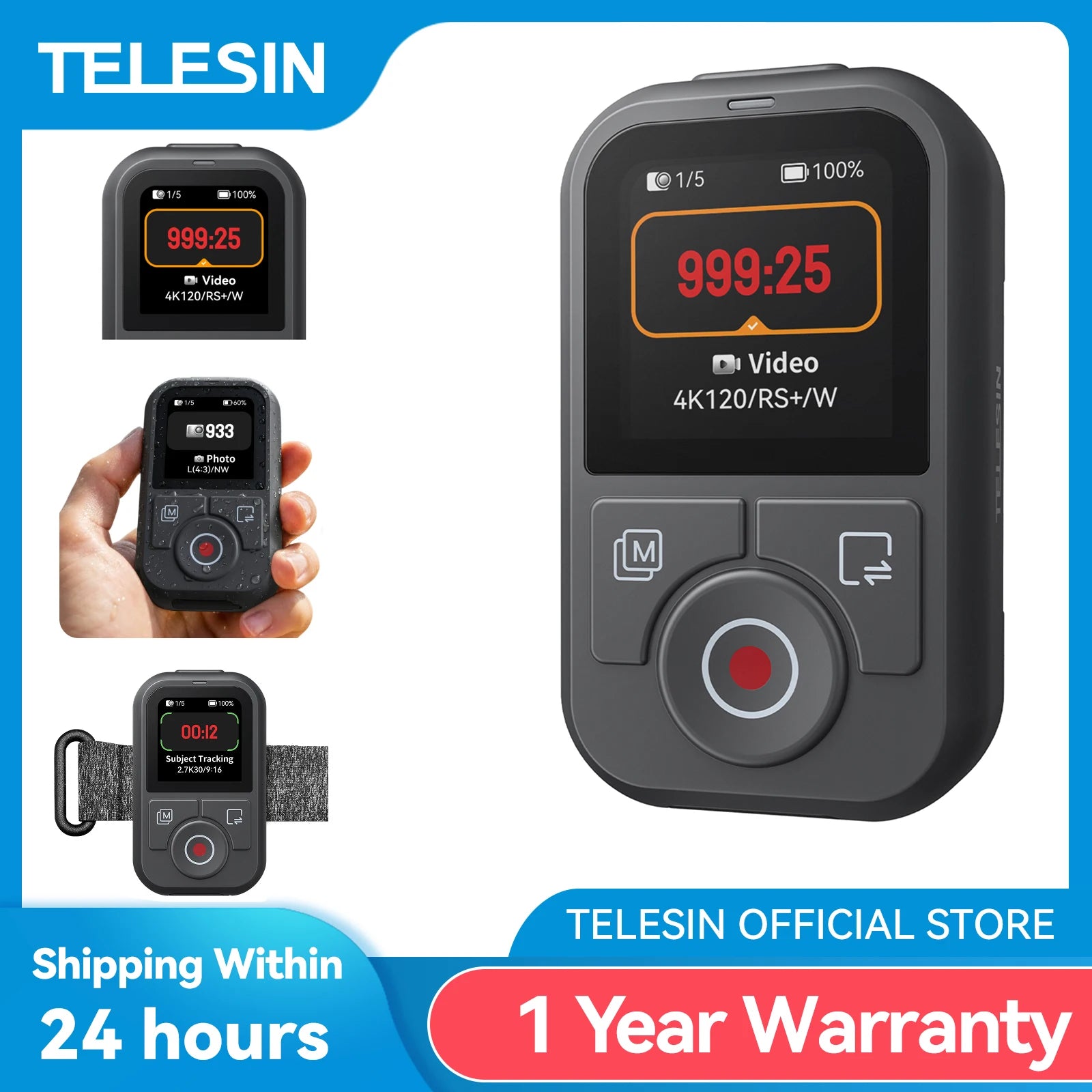 TELESIN 60m Bluetooth Remote Control with Wrist Strap for DJI Osmo Action
