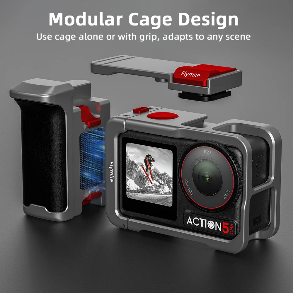 Flymile Camera Cage & Grip for DJI Osmo Action 4 / 5 Pro