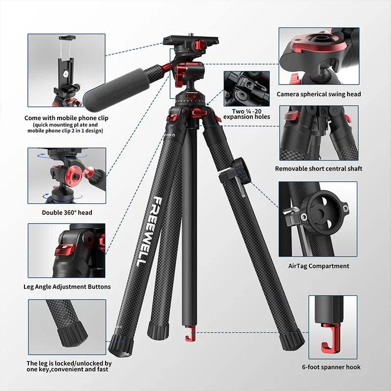 Freewell 1.5m Carbon Fibre Travel Tripod
