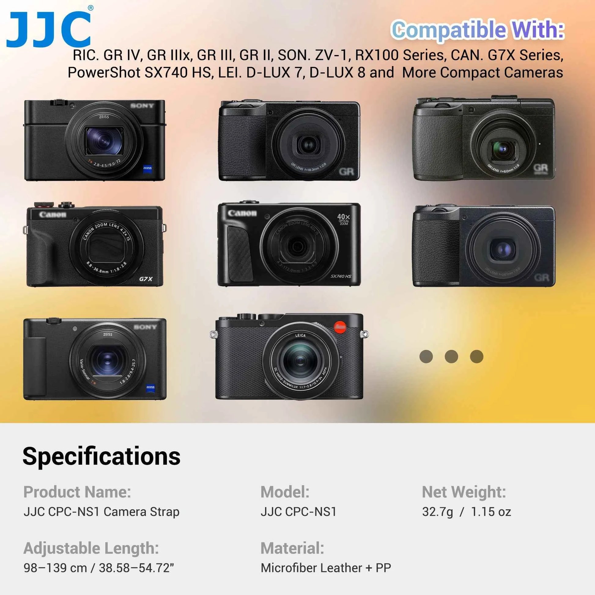 JJC Neck & Shoulder Strap for Ricoh GR, Sony RX100 & Compact Cameras