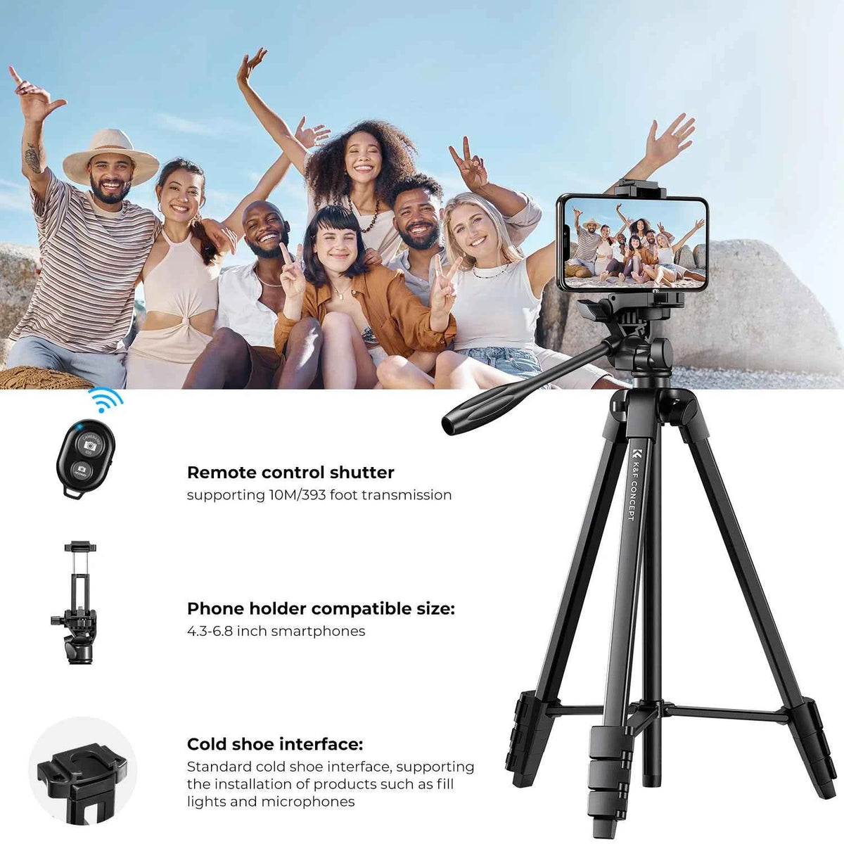 K&F B174A1 152cm Aluminium Tripod with Bluetooth Remote