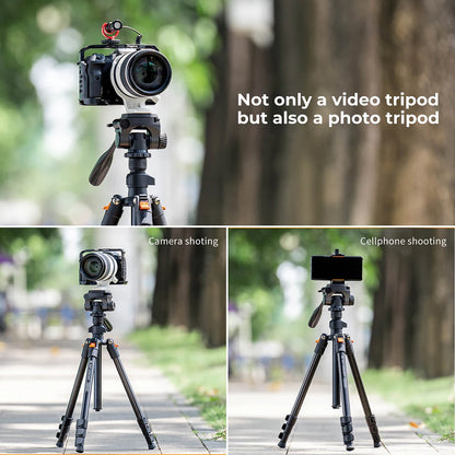 K&F 162cm Aluminium Video Tripod with Phone Holder
