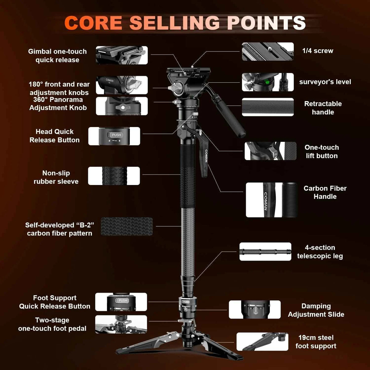 COMAN M1 Series Carbon Fibre Camera Monopod