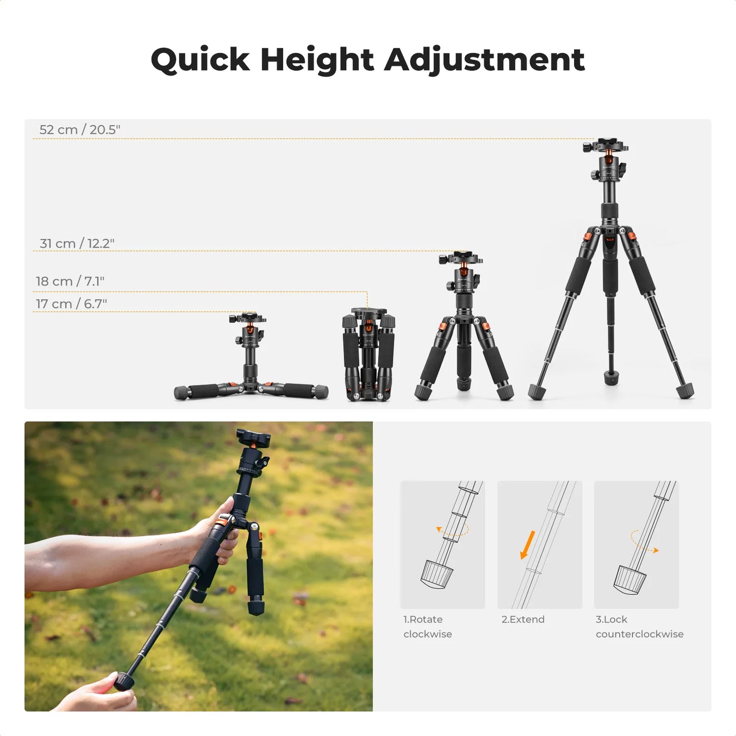 K&F 52cm Desktop Mini Tripod with Ball Head
