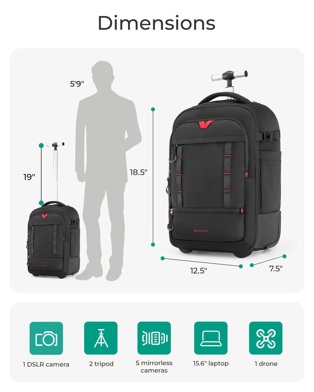 BAGSMART Rolling Camera Bag Backpack