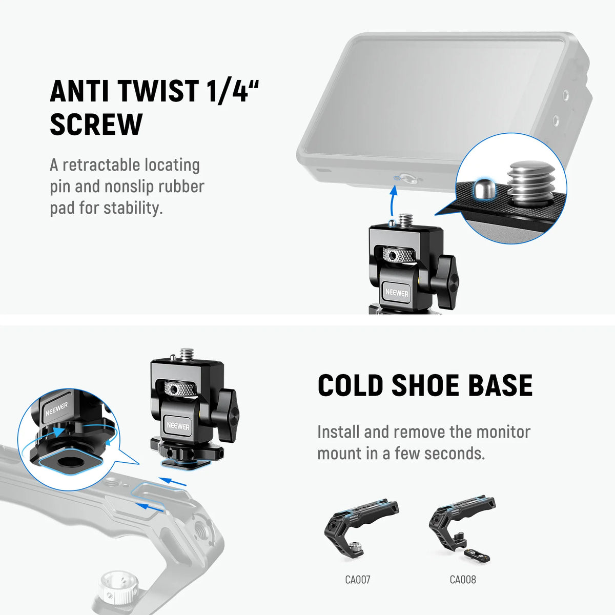 NEEWER Adjustable Camera Monitor Mount with Cold Shoe