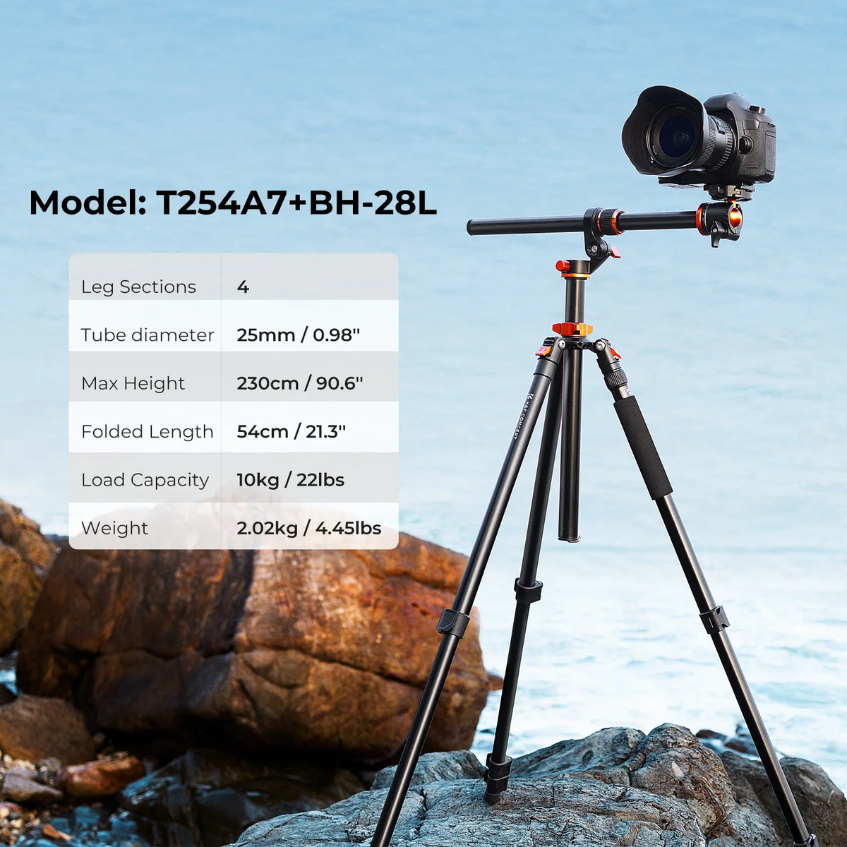K&F 230cm Aluminium Tripod with Transverse Centre Column