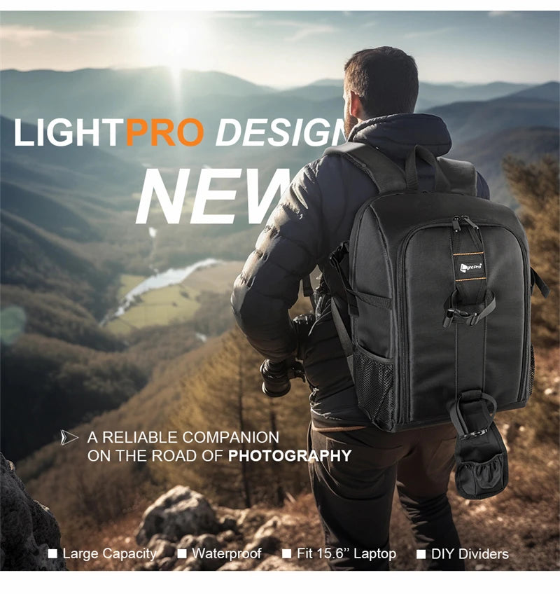 Large Capacity DSLR Camera Backpack with 15.6 Inch Laptop Compartment