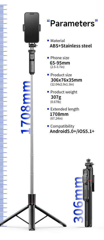 MEUYAG F16 170cm Selfie Stick Tripod with Fill Light