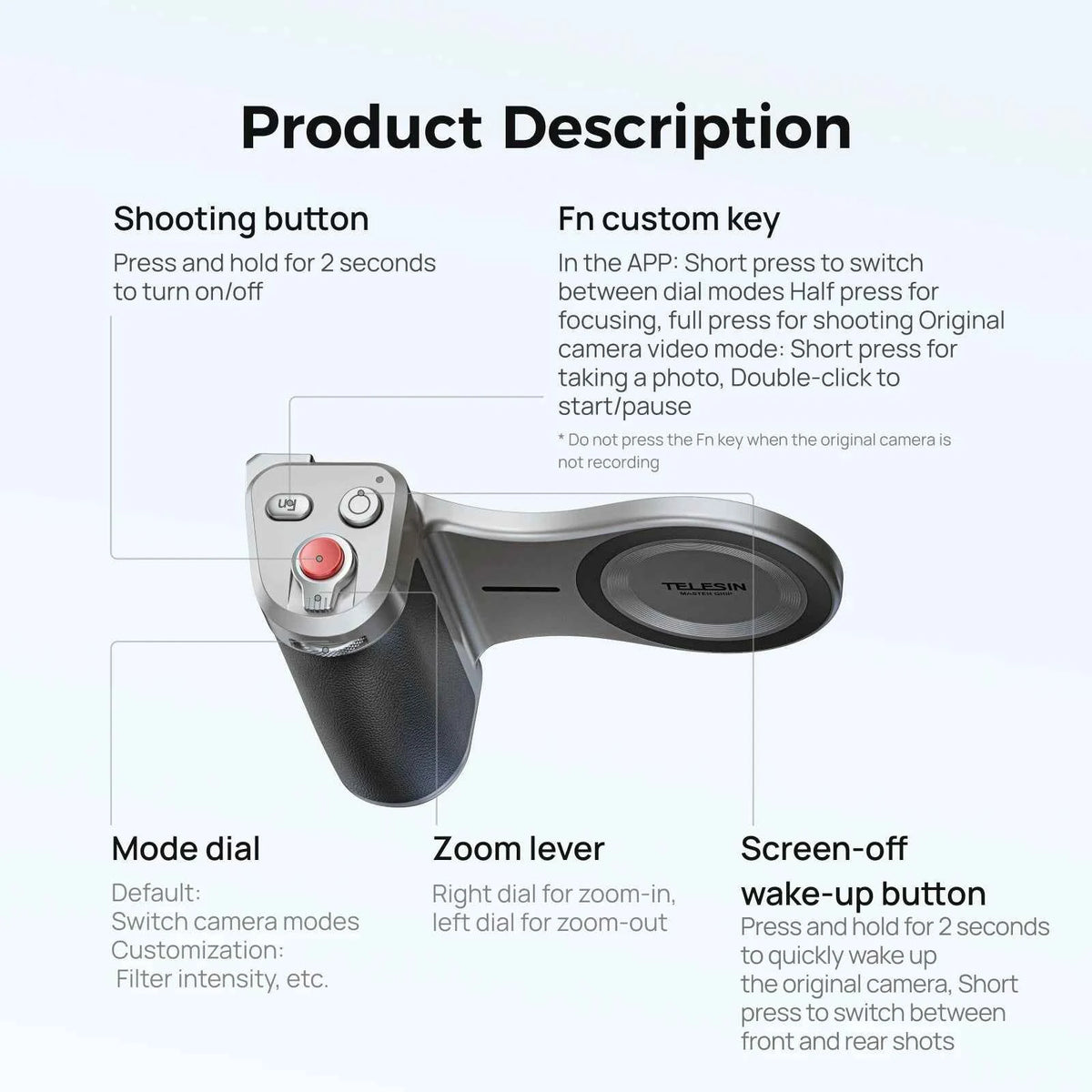 TELESIN Magnetic Smartphone Camera Grip with Remote