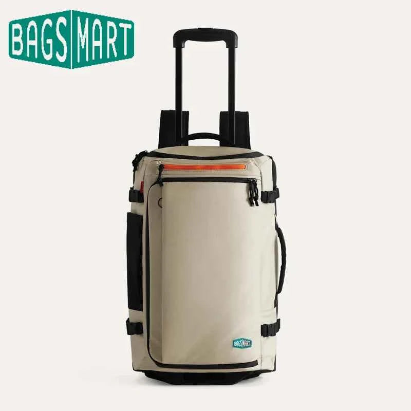 BAGSMART 43L Travel Backpack with Smooth PU wheels Large Capacity Roller Backpack MultiFunction Luggage Suitcase Backpack