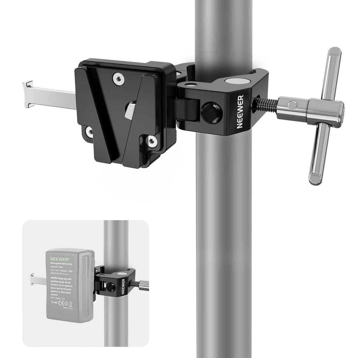 NEEWER Mini V-Mount Battery Plate with Super Crab Clamp