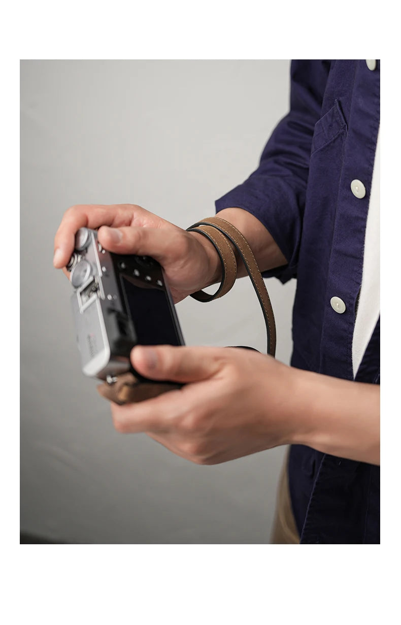 Camera Hub Essentials Genuine Leather Camera Shoulder Strap - Light blue