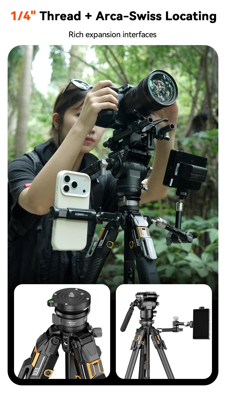 COMAN T1/T1S V5 Carbon Fibre Tripod with Video Head