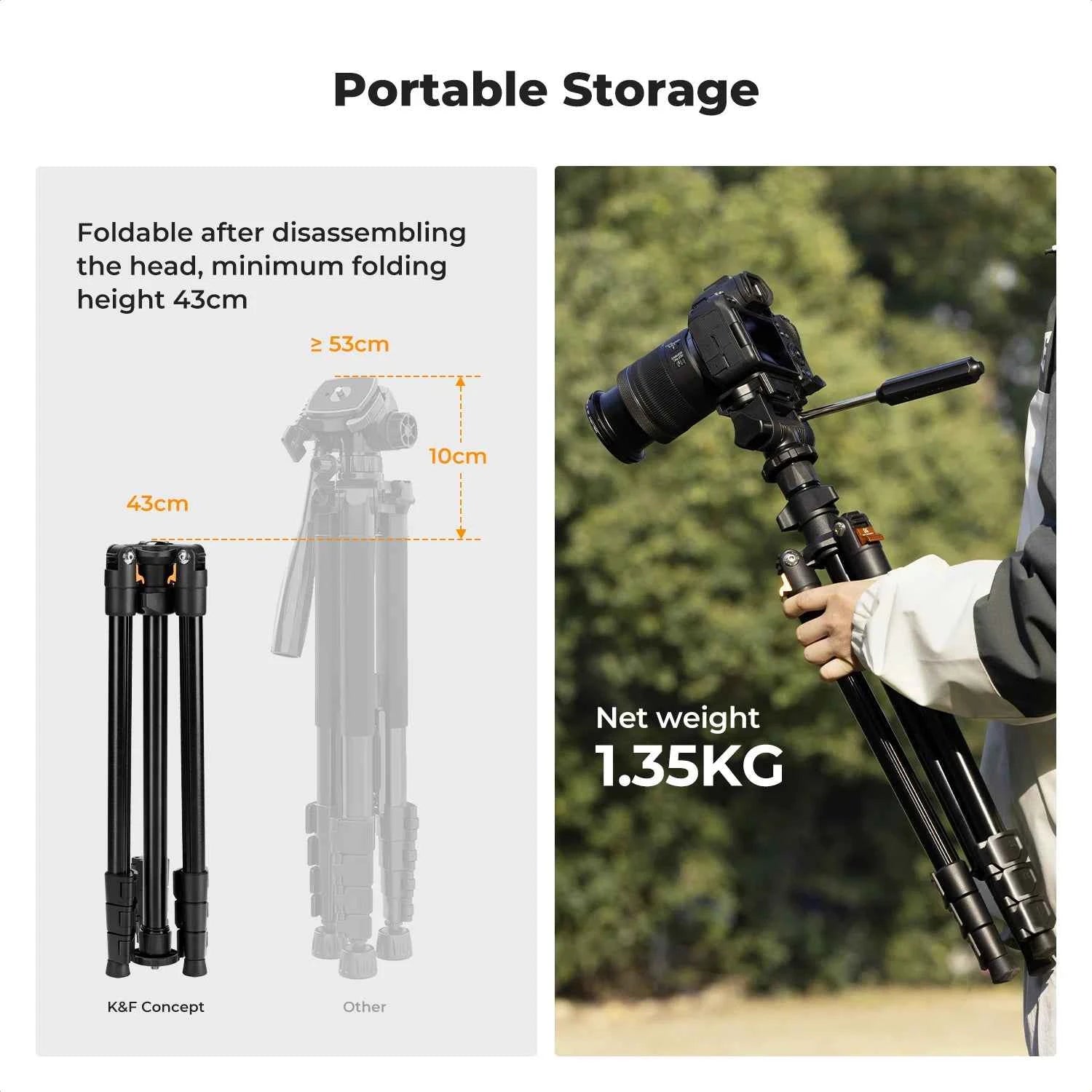 K&F CONCEPT 196cm Camera Tripod 3-Way Head Aluminum Lightweight Video Tripod for DSLR & Smartphone Cell Phone Holder O234A5+BV01
