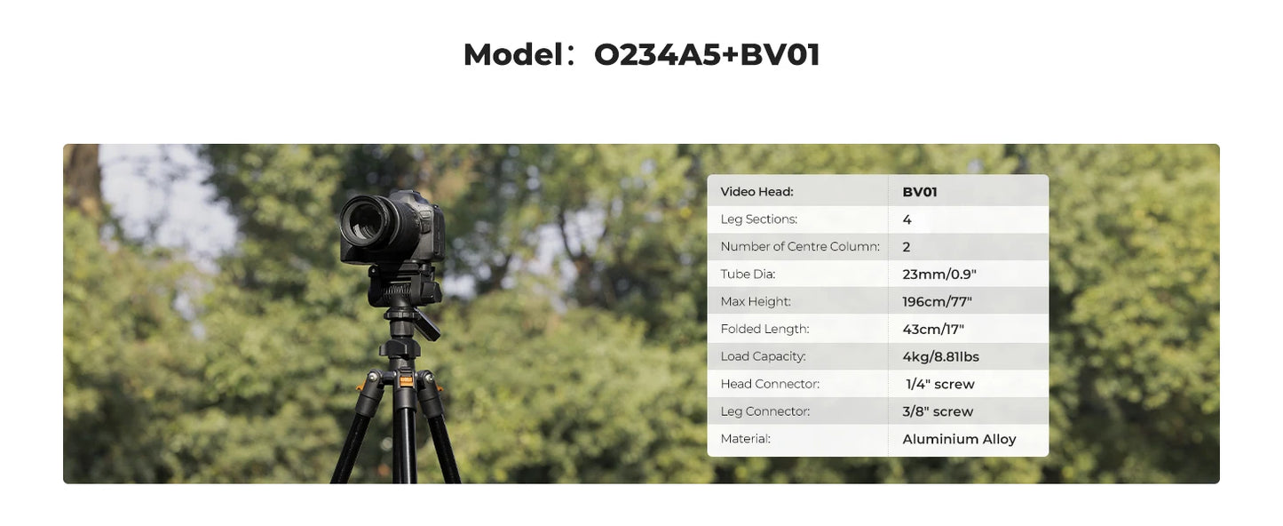 K&F 196cm Camera Tripod with 3-Way Head