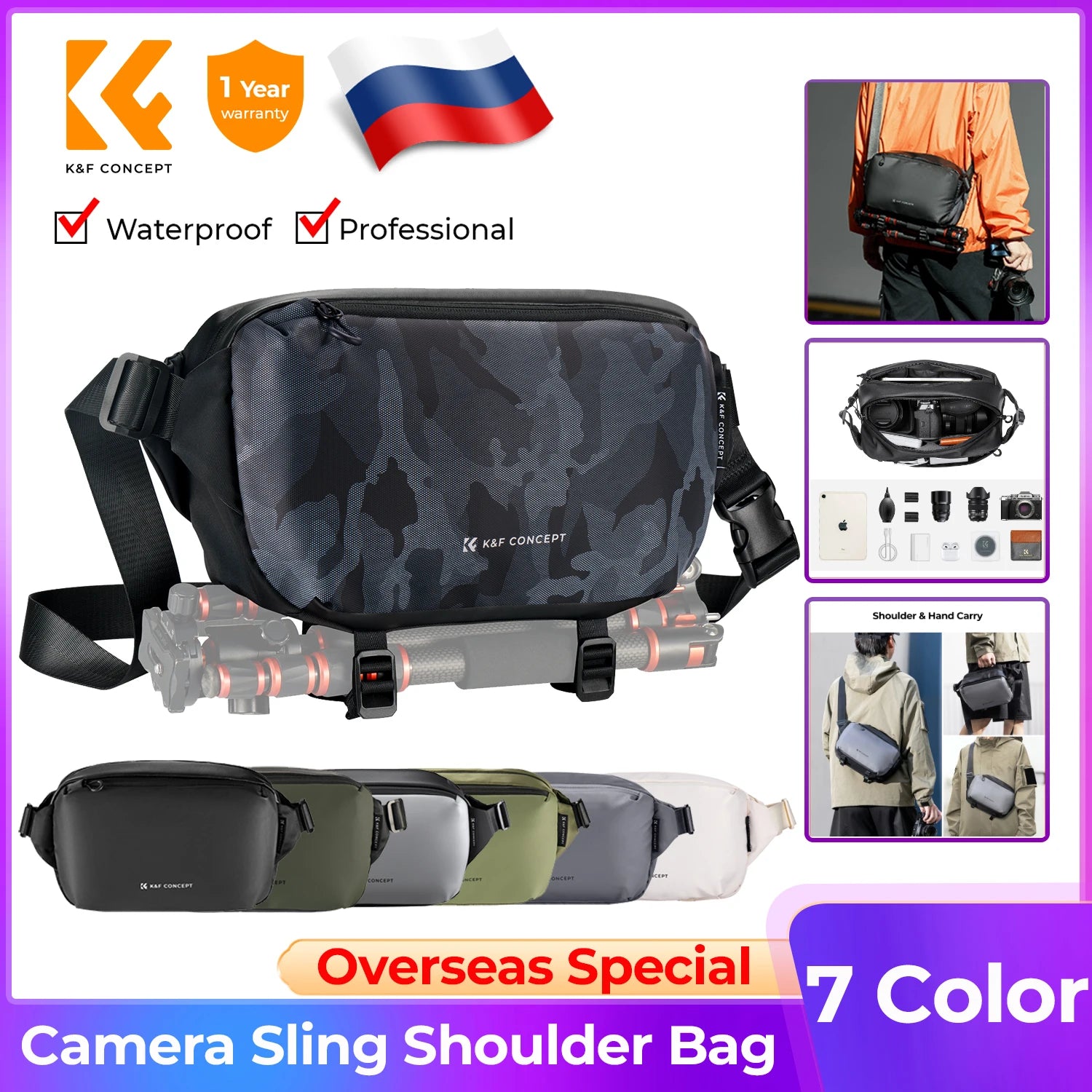K&F Concept 10L/12L Camera Sling Bag for Cameras & Drones - 10L Gray Pouch
