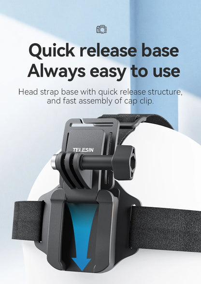 TELESIN 2-in-1 Action Camera Head Strap & Hat Clip