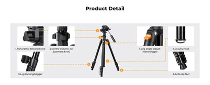 K&F 196cm Camera Tripod with 3-Way Head