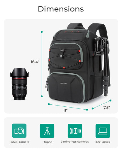 BAGSMART Camera Backpack with 15.6 Inch Laptop Compartment