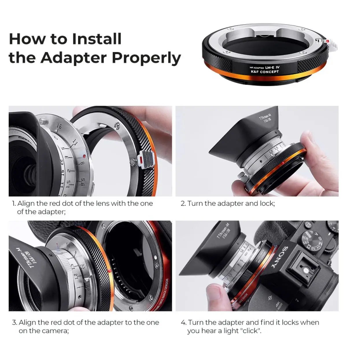 K&F Concept Lens Mount Adapter - Camera Sony E Nex 1 / Leica M
