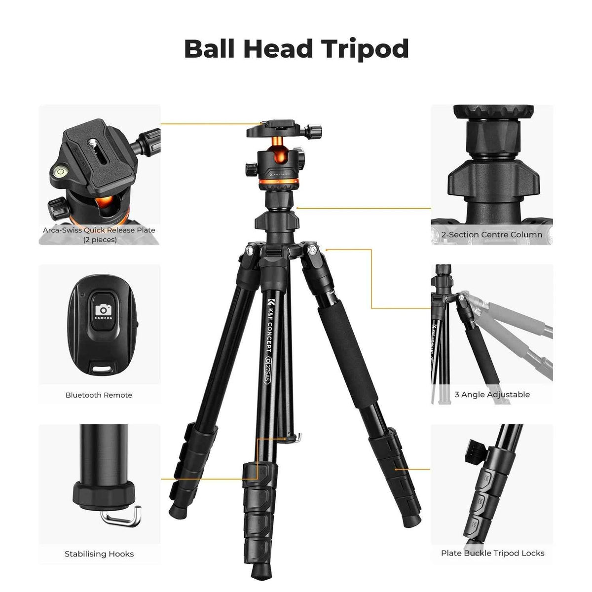 K&F O275A5 192cm Detachable Monopod Camera Tripod