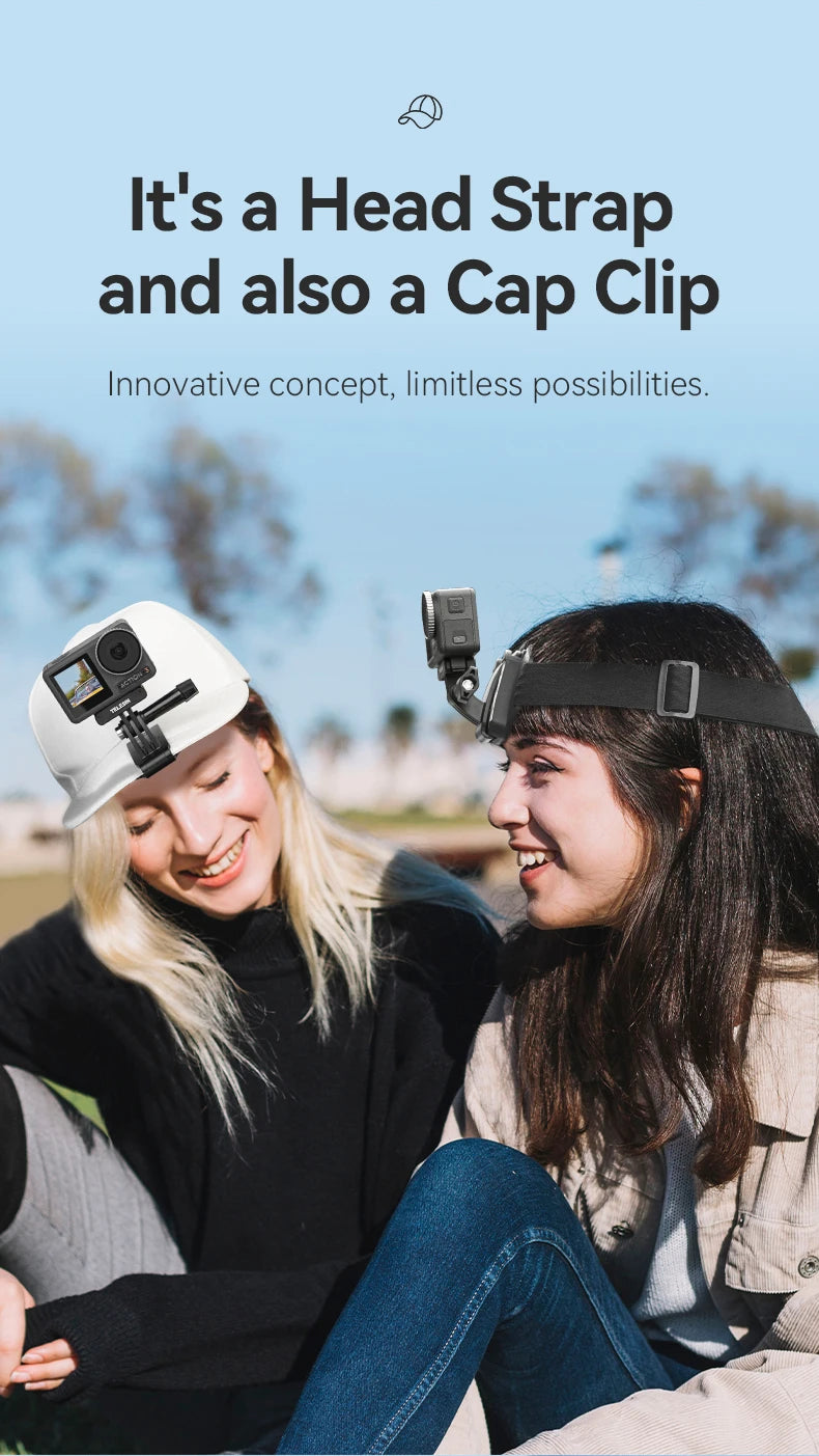 TELESIN 2-in-1 Action Camera Head Strap & Hat Clip
