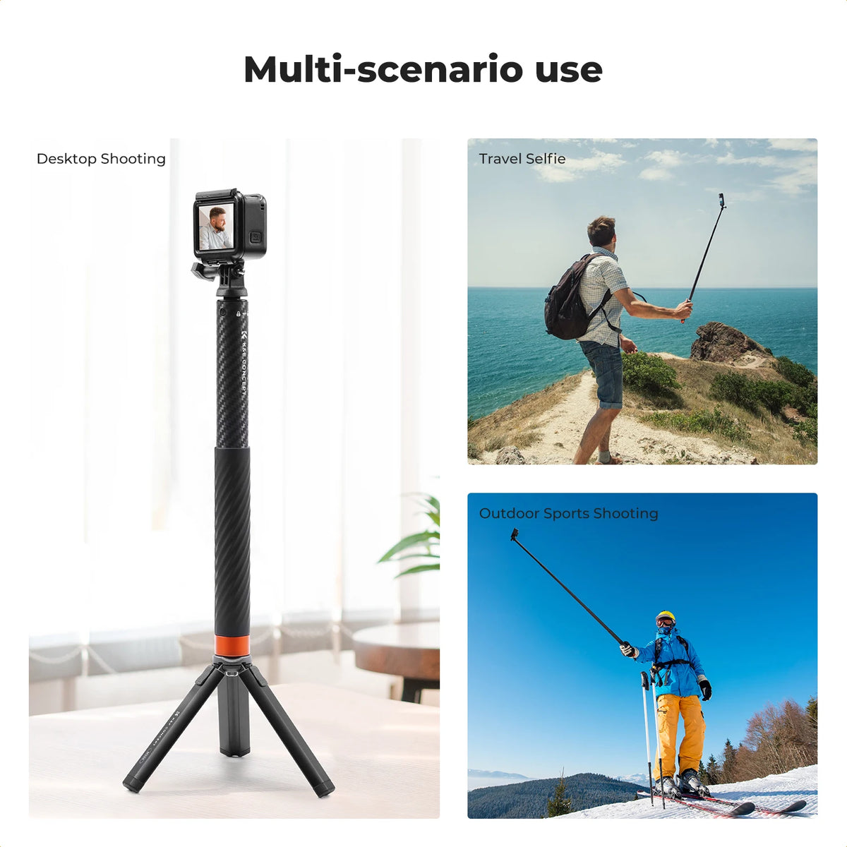 K&F MS22 127cm Invisible Selfie Stick for Action Cameras
