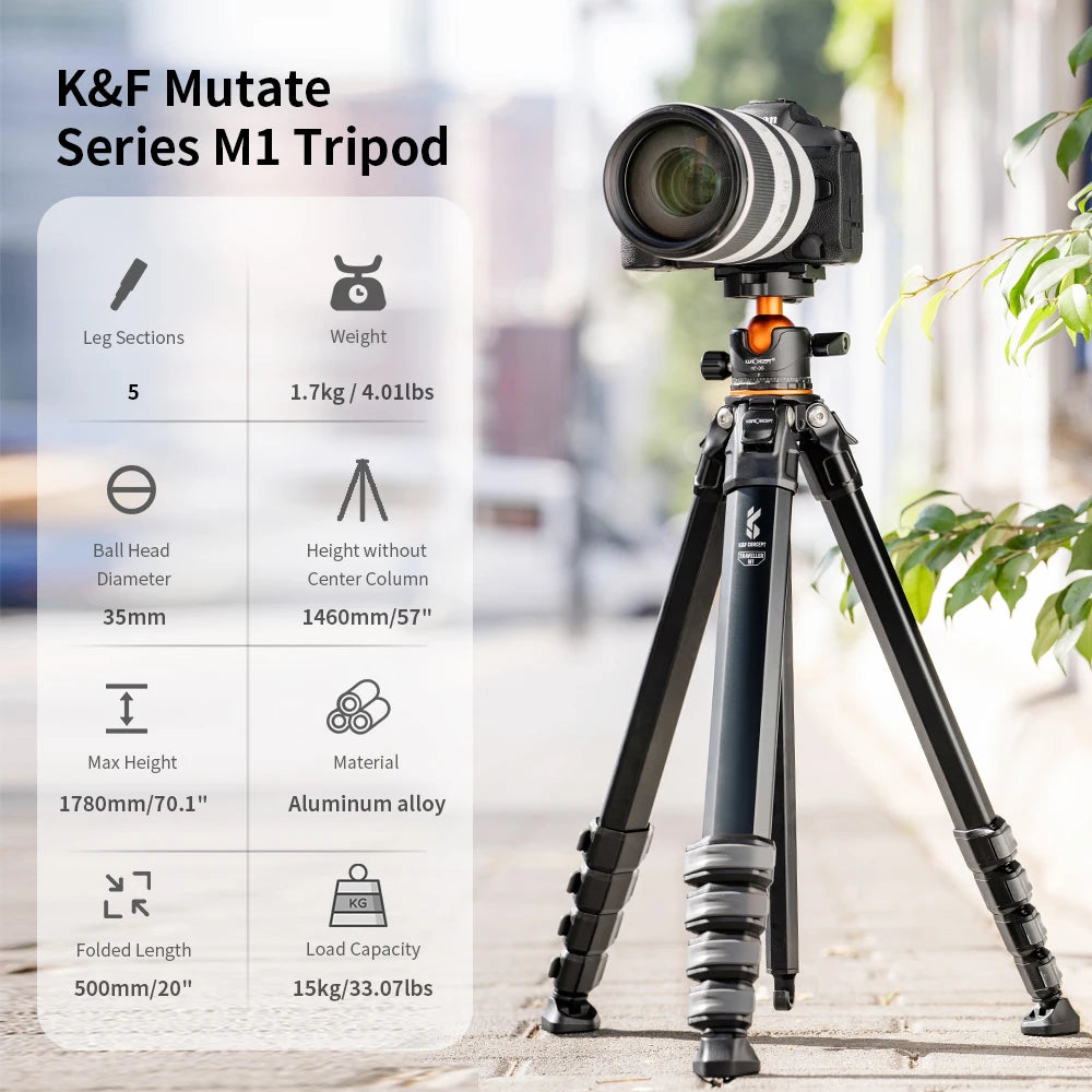 K&F Concept 70-Inch Compact Aluminium Travel Tripod – 15kg Load