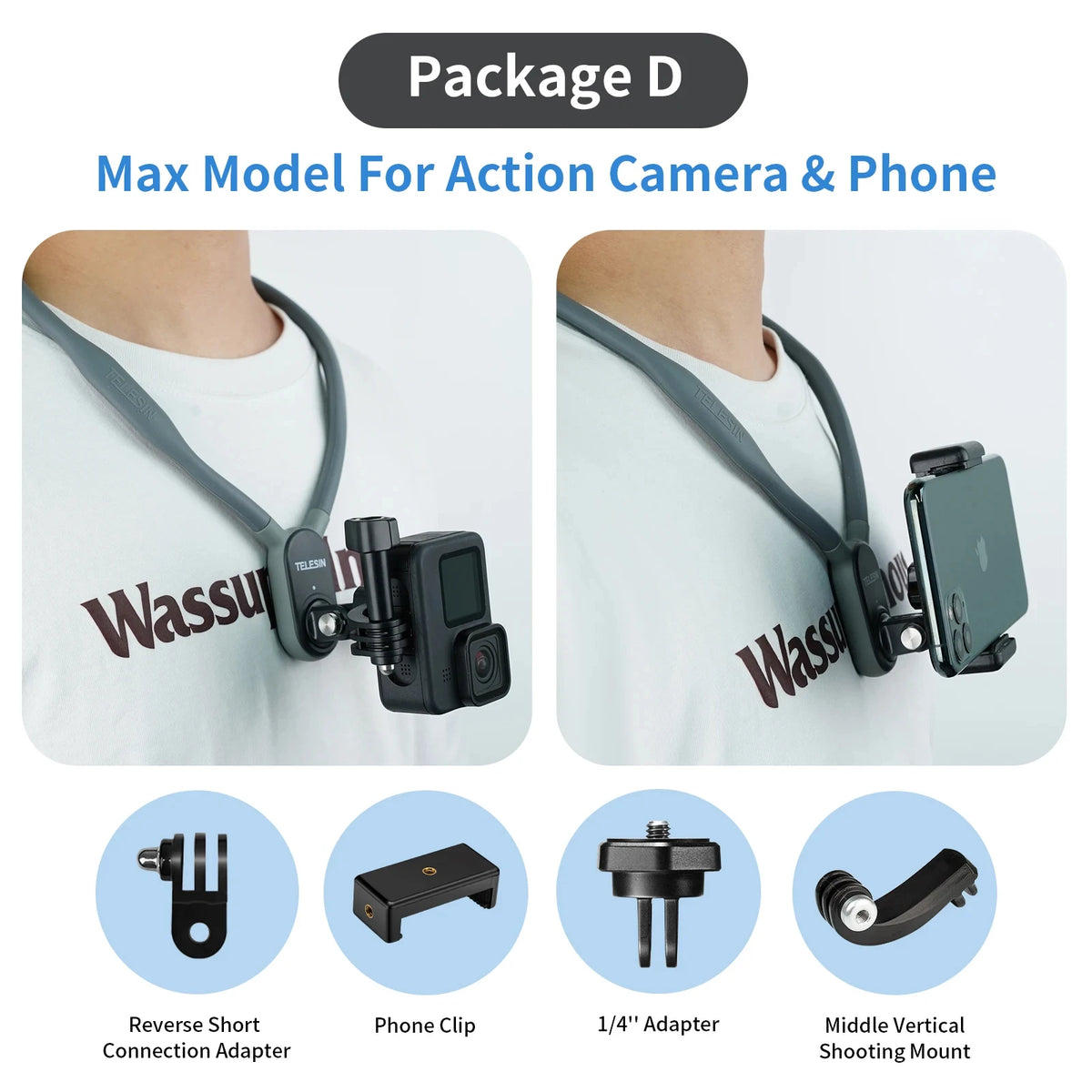 TELESIN Silicone Neck Mount for Action Cameras & Phones
