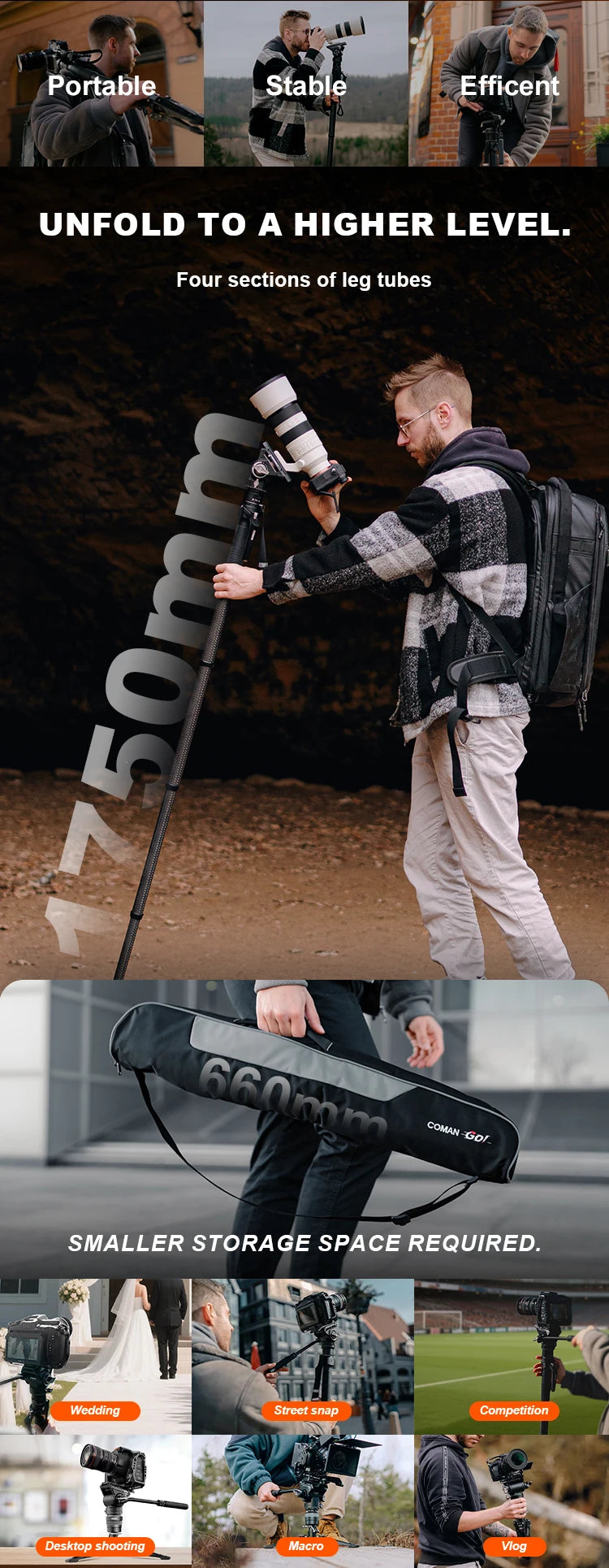 COMAN M1 Pro V5 Carbon Fibre Monopod Tripod