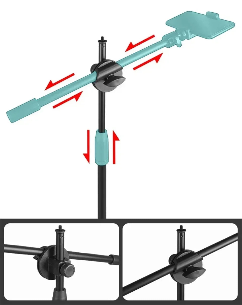 Tabletop Overhead Phone Tripod Stand with Ring Light