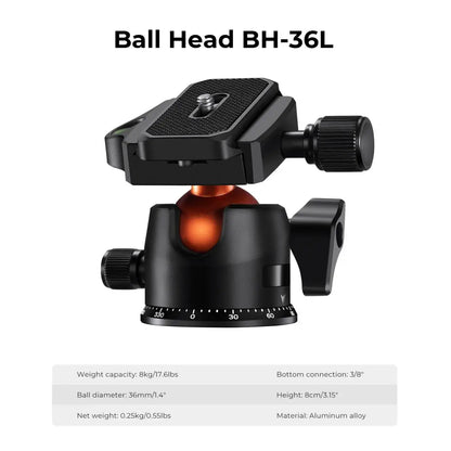 K&F Concept K254C2 Carbon Fibre Travel Tripod with 36mm Ball Head